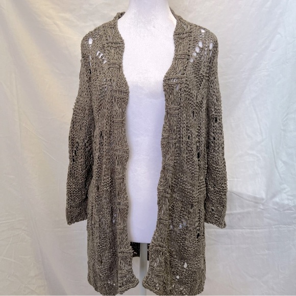 Chico's Sweaters - Chico’s mocha and cream crocheted cardigan.